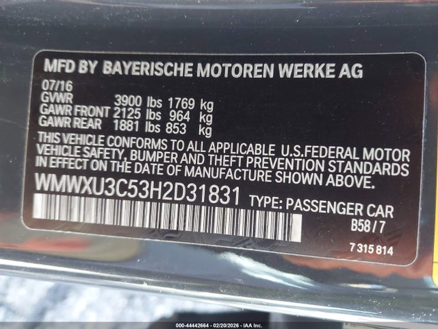 WMWXU3C53H2D31831 Mini Hardtop Cooper S