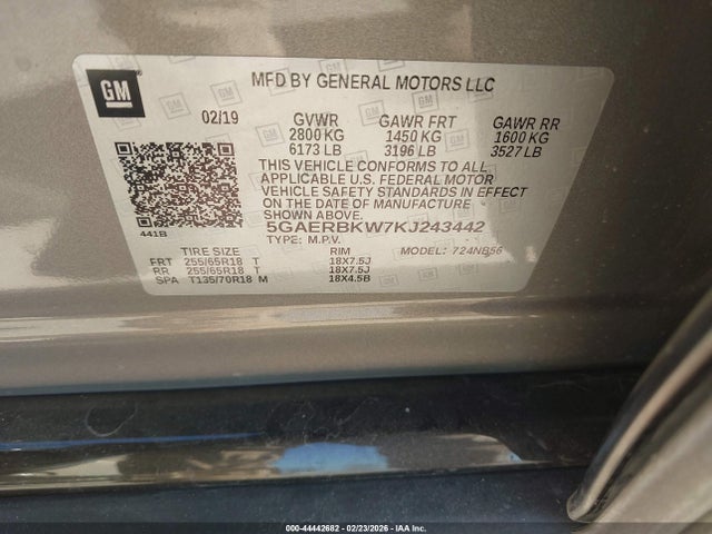 44442682 :رقم المزاد ، 5GAERBKW7KJ243442 vin ، 2019 Buick Enclave Fwd Essence مزاد بيع