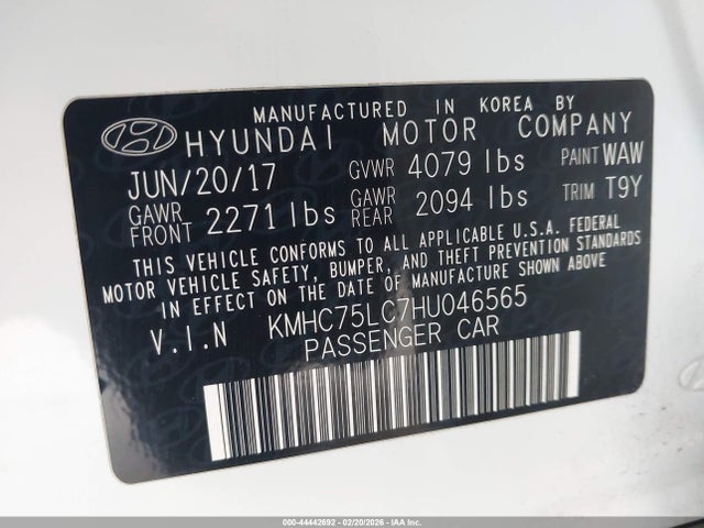 KMHC75LC7HU046565 Hyundai Ioniq Hybrid Sel