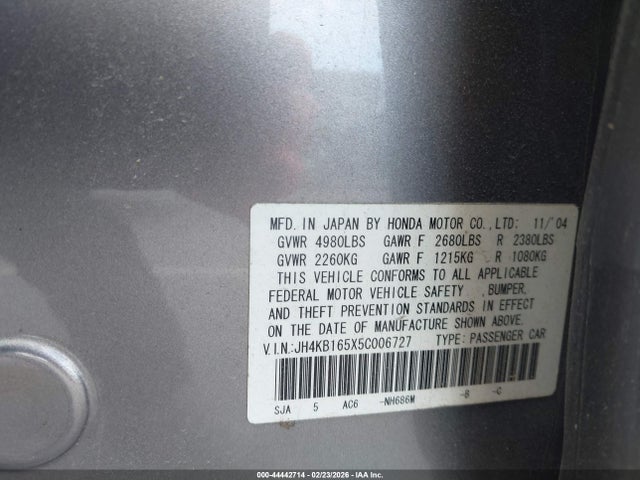 2005 Acura Rl 3.5 მანქანა იყიდება აუქციონზე, vin: JH4KB165X5C006727, აუქციონის ნომერი: 44442714