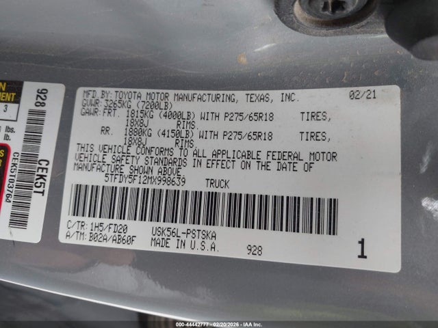 Toyota Tundra Sr5 2021 5TFDY5F12MX998639 Image 9