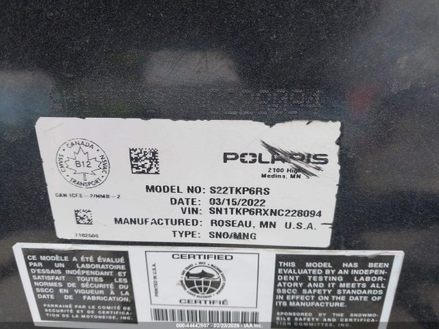 Polaris 650 Indy Xcr 2022 SN1TKP6RXNC228094 Image 9