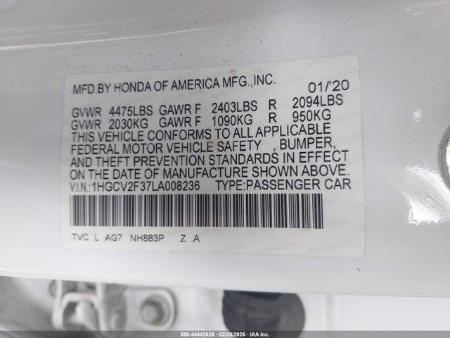 2020 HONDA ACCORD 1HGCV2F37LA008236 Photo 8