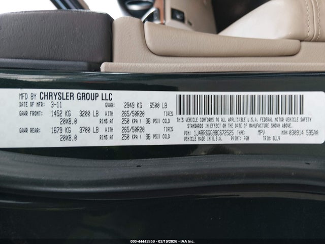 Продаж на аукціоні авто 2011 Jeep Grand Cherokee Overland, vin: 1J4RR6GG9BC672525, номер лоту: 44442859