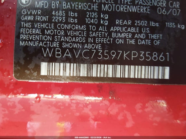 Aukcja sprzedaży 2007 Bmw 328xi, vin: WBAVC73597KP35861, numer aukcji: 44442860