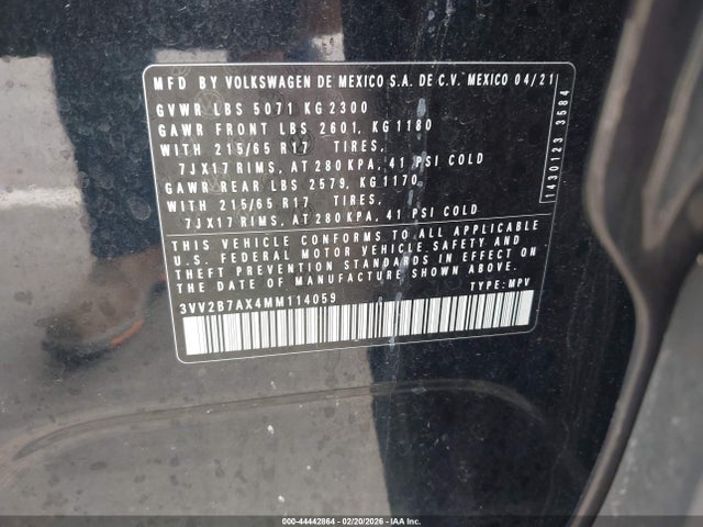 Aukcja sprzedaży 2021 Volkswagen Tiguan 2.0t Se/2.0t Se R-line Black/2.0t Sel, vin: 3VV2B7AX4MM114059, numer aukcji: 44442864