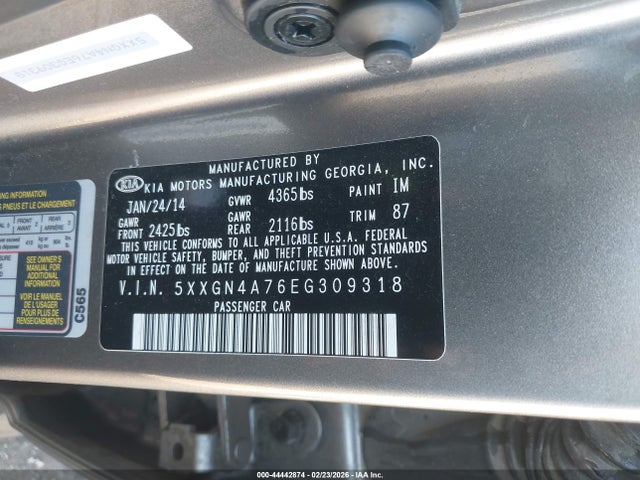 2014 Kia Optima Ex მანქანა იყიდება აუქციონზე, vin: 5XXGN4A76EG309318, აუქციონის ნომერი: 44442874