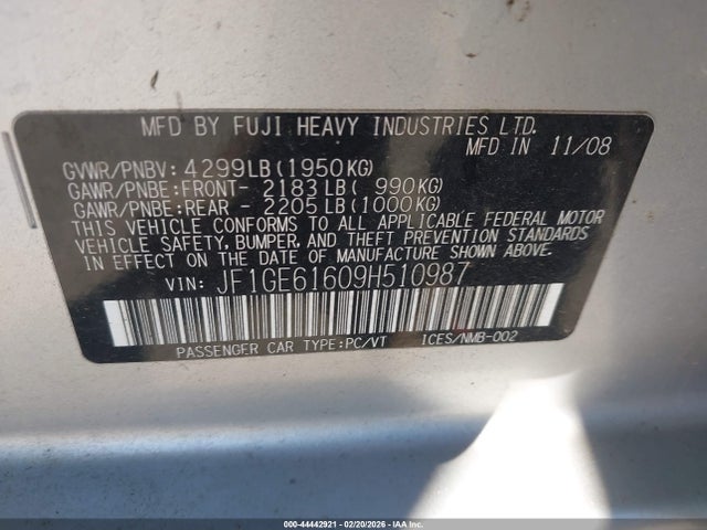 Aukcja sprzedaży 2009 Subaru Impreza 2.5i, vin: JF1GE61609H510987, numer aukcji: 44442921
