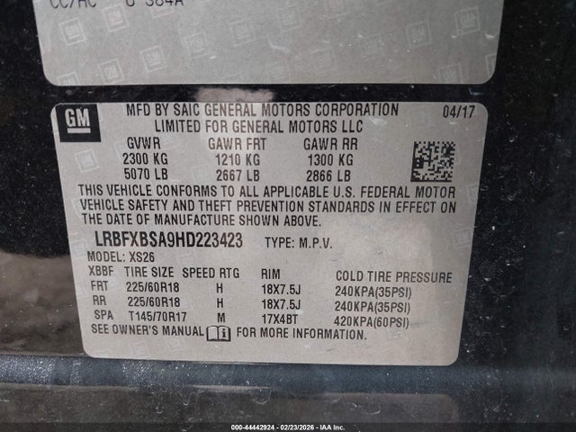 44442924 :رقم المزاد ، LRBFXBSA9HD223423 vin ، 2017 Buick Envision Essence مزاد بيع