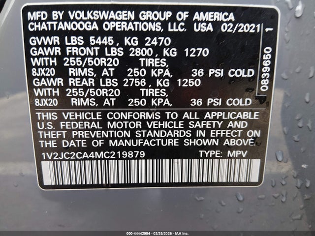 2021 Volkswagen Atlas Cross Sport 2.0t Se W/technology მანქანა იყიდება აუქციონზე, vin: 1V2JC2CA4MC219879, აუქციონის ნომერი: 44442984