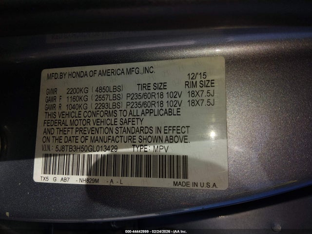 2016 Acura Rdx მანქანა იყიდება აუქციონზე, vin: 5J8TB3H50GL013429, აუქციონის ნომერი: 44442999