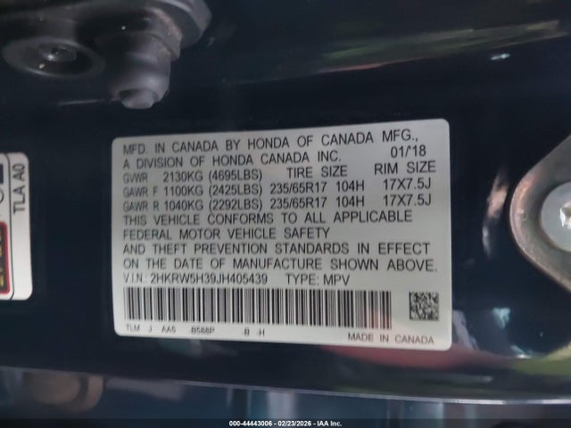 2HKRW5H39JH405439 Honda CR-V LX