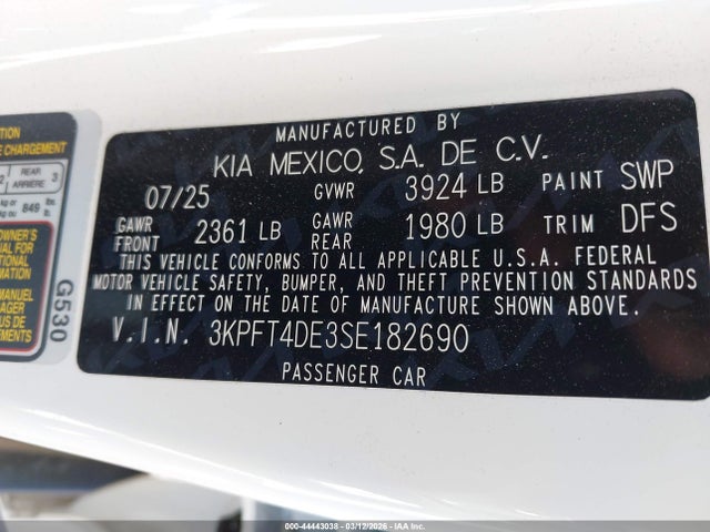 3KPFT4DE3SE182690 KIA K4 Lx