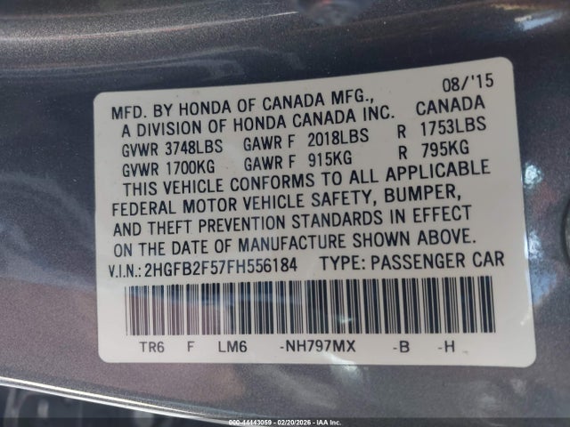 Honda Civic Lx 2015 2HGFB2F57FH556184 Image 9
