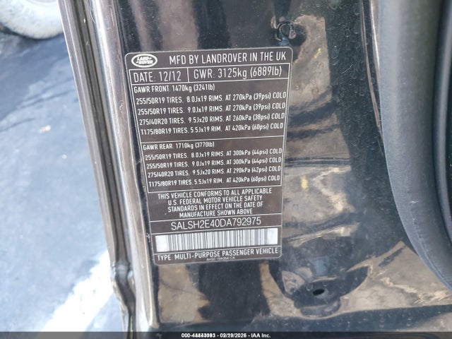2013 Land Rover Range Rover Sport Supercharged მანქანა იყიდება აუქციონზე, vin: SALSH2E40DA792975, აუქციონის ნომერი: 44443093