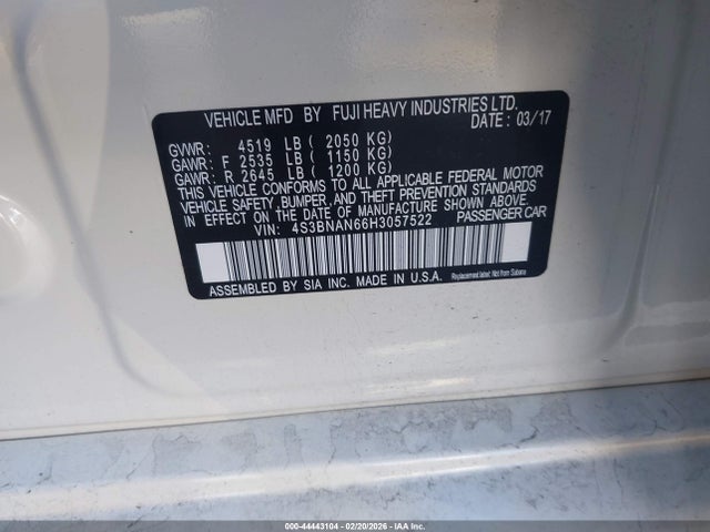 4S3BNAN66H3057522 Subaru Legacy 2.5i Limited