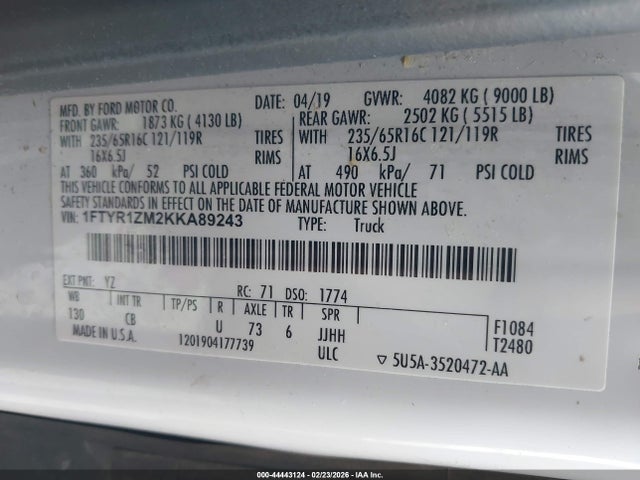 2019 FORD TRANSIT-250 1FTYR1ZM2KKA89243 Photo 8