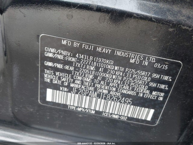 Aukcja sprzedaży 2015 Subaru Xv Crosstrek 2.0i Limited, vin: JF2GPAMC1F8262495, numer aukcji: 44443132