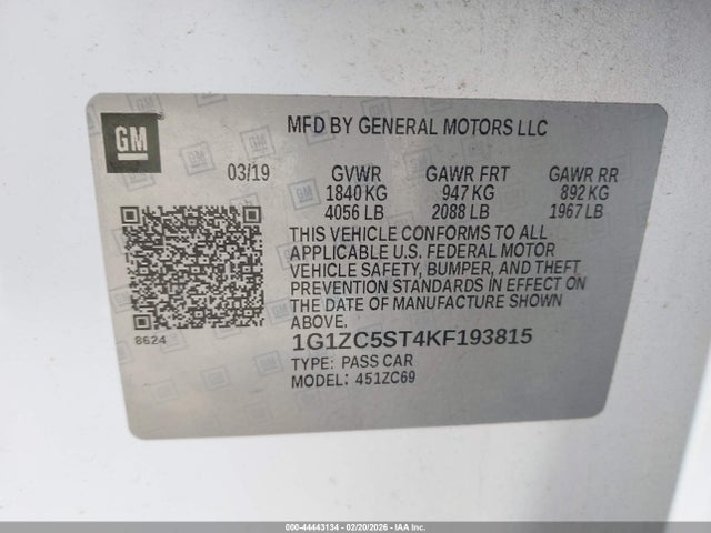 1G1ZC5ST4KF193815 Chevrolet Malibu 1fl