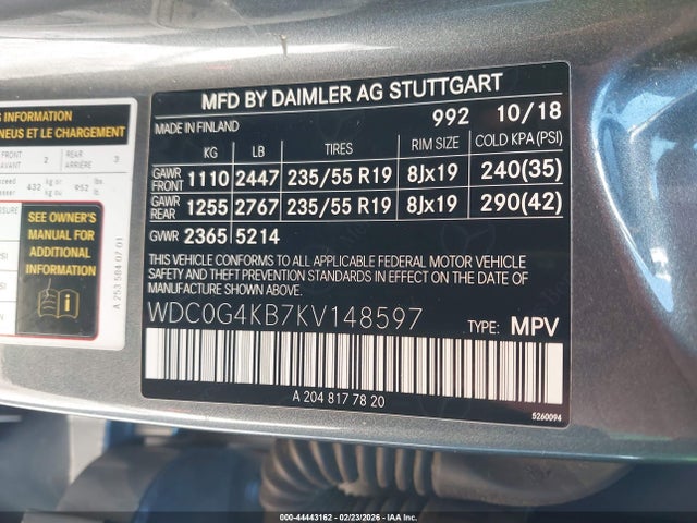 Продажа на аукционе авто 2019 Mercedes-benz Glc 300 4matic, vin: WDC0G4KB7KV148597, номер лота: 44443162