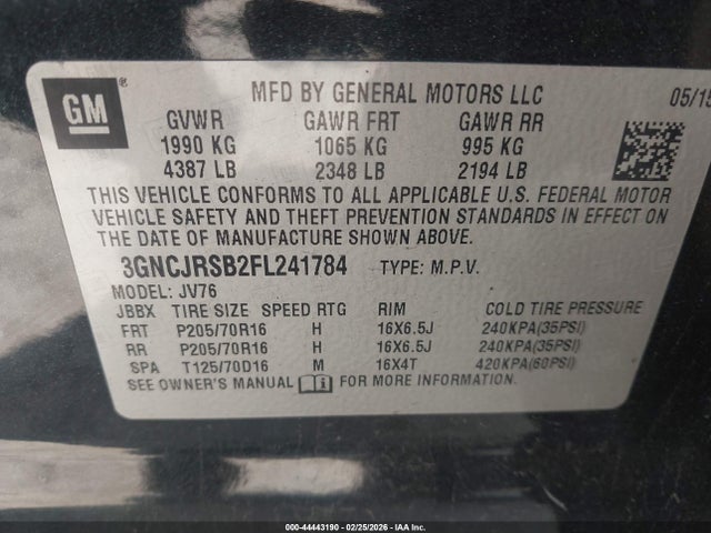 3GNCJRSB2FL241784 Chevrolet Trax Lt