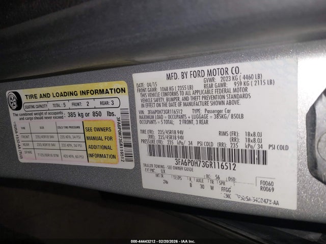 Ford FUSION SE 2016 3FA6P0H73GR116512 Image 9