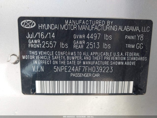 5NPE24AF7FH039223 Hyundai SONATA SE