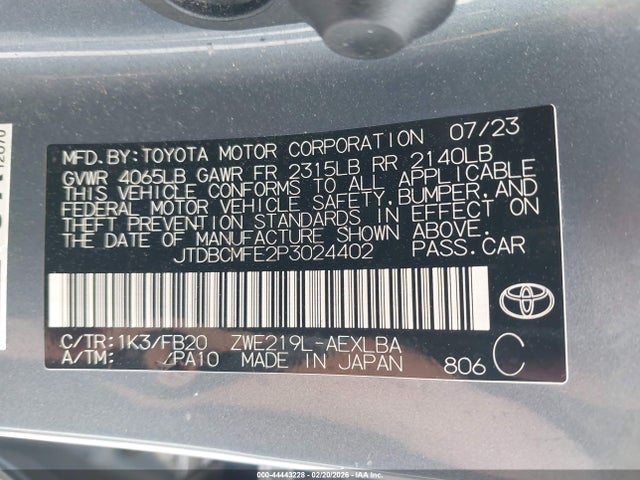 Toyota Corolla Hybrid Le 2023 JTDBCMFE2P3024402 Image 9