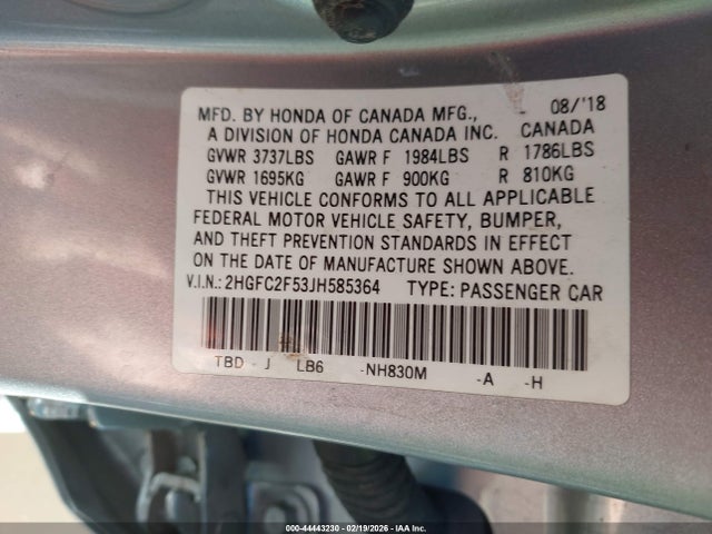 Honda Civic Lx 2018 2HGFC2F53JH585364 Image 9