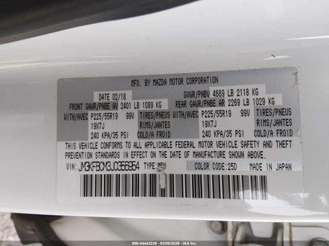 Продаж на аукціоні авто 2018 Mazda Cx-5 Touring, vin: JM3KFBCM3J0356954, номер лоту: 44443239