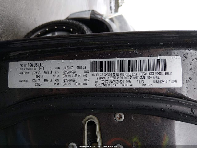 Продаж на аукціоні авто 2015 Ram 1500 Laramie, vin: 1C6RR7VM0FS606923, номер лоту: 44443277