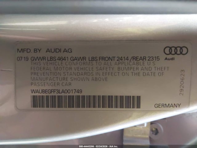 Продаж на аукціоні авто 2020 Audi A3 Premium 45 Tfsi S Line Quattro S Tronic, vin: WAUBEGFF3LA001749, номер лоту: 44443286