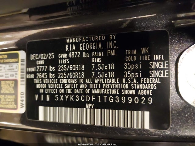 Продажа на аукционе авто 2026 Kia Sportage Ex, vin: 5XYK3CDF1TG399029, номер лота: 44443305