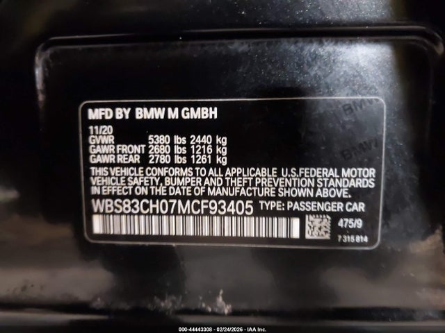 Aukcja sprzedaży 2021 Bmw M5, vin: WBS83CH07MCF93405, numer aukcji: 44443308