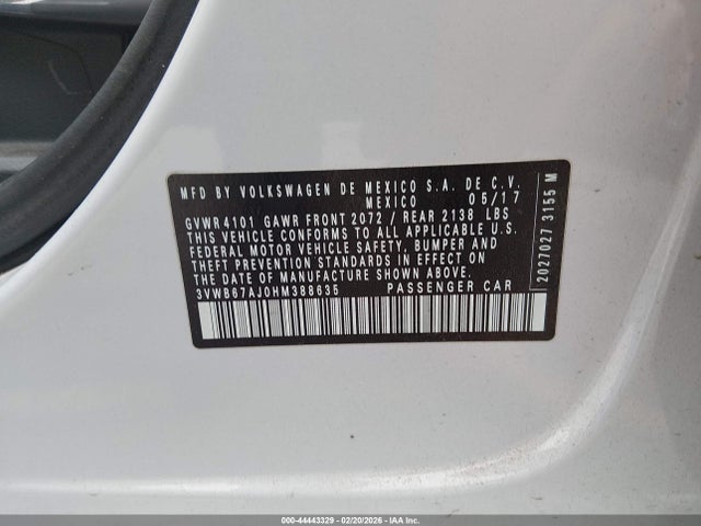 44443329 :رقم المزاد ، 3VWB67AJ0HM388635 vin ، 2017 Volkswagen Jetta 1.4t Se مزاد بيع