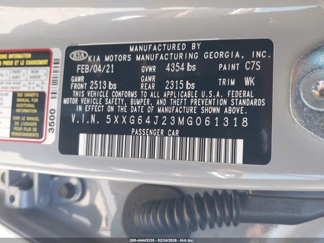 Продаж на аукціоні авто 2021 Kia K5 Gt-line, vin: 5XXG64J23MG061318, номер лоту: 44443335
