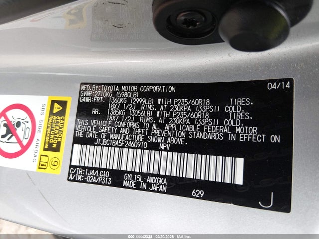 44443338 :رقم المزاد ، JTJBC1BA5F2460910 vin ، 2015 Lexus Rx 450h مزاد بيع
