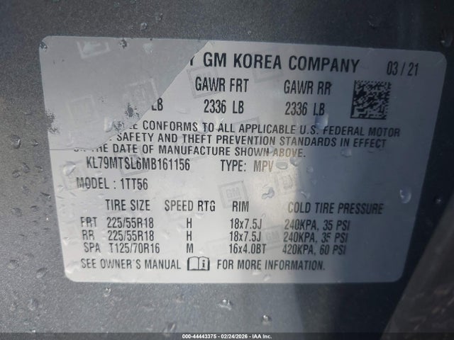 KL79MTSL6MB161156 Chevrolet Trailblazer Fwd Rs