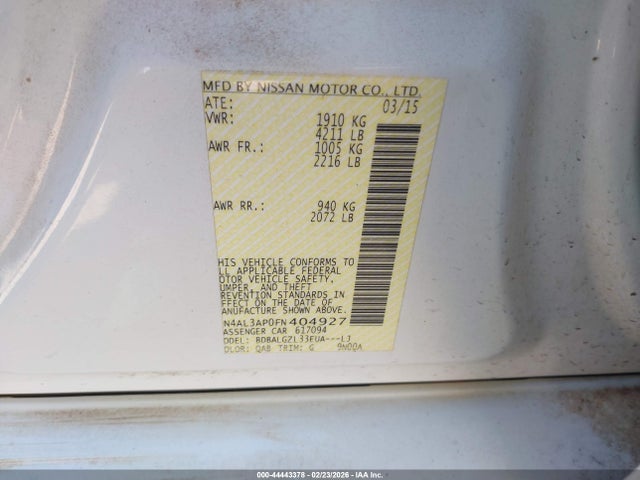 1N4AL3AP0FN404927 Nissan Altima 2.5 S