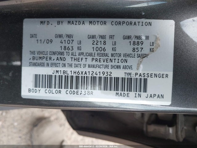 2010 Mazda Mazda3 მანქანა იყიდება აუქციონზე, vin: JM1BL1H6XA1241932, აუქციონის ნომერი: 44443412
