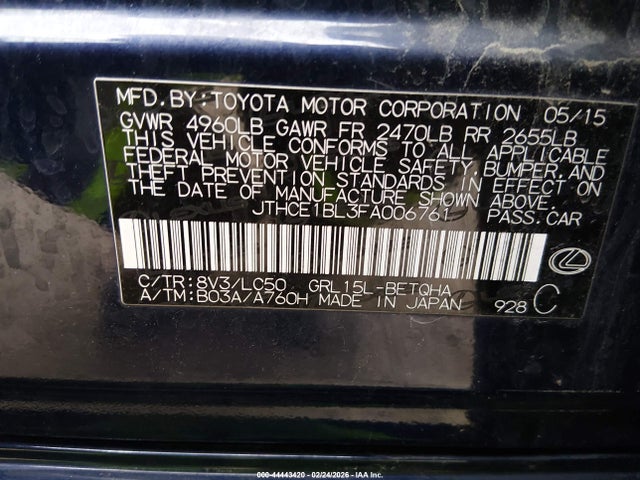 Aukcja sprzedaży 2015 Lexus Gs 350, vin: JTHCE1BL3FA006761, numer aukcji: 44443420