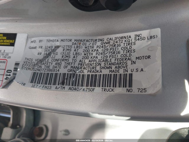 2007 TOYOTA TACOMA 5TEMU52N07Z386814 Photo 8