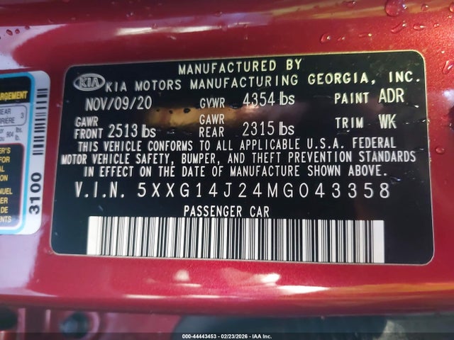 5XXG14J24MG043358 KIA K5 LXS