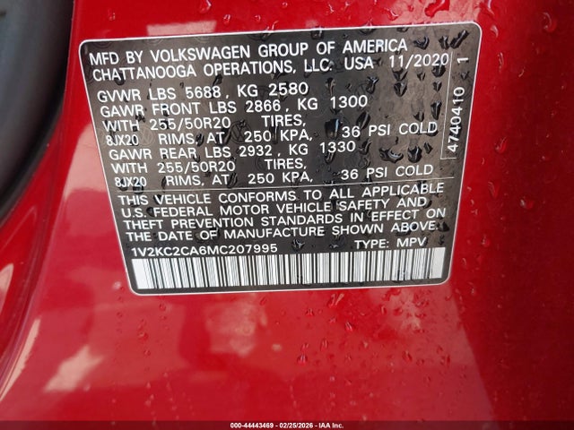 Продажа на аукционе авто 2021 Volkswagen Atlas Cross Sport 2.0t Se W/technology, vin: 1V2KC2CA6MC207995, номер лота: 44443469