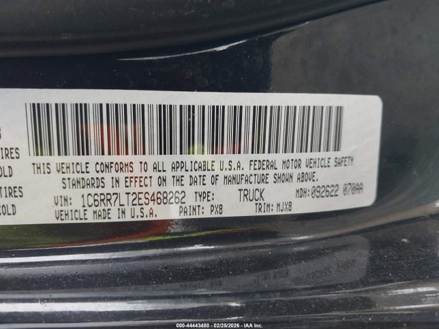 2014 Ram 1500 Big Horn მანქანა იყიდება აუქციონზე, vin: 1C6RR7LT2ES468262, აუქციონის ნომერი: 44443480