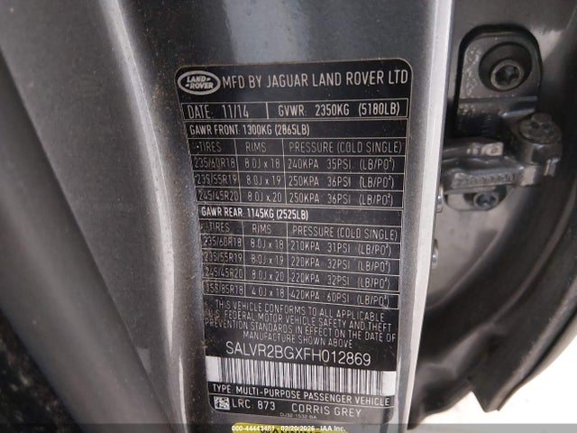 SALVR2BGXFH012869 Land Rover Range Rover Evoque Pure