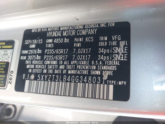 5XYZT3LB4GG348031 Hyundai Santa Fe Sport 2.4l