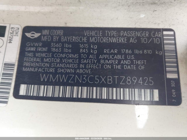 2011 MINI COOPER WMWZN3C5XBTZ89425 Photo 8