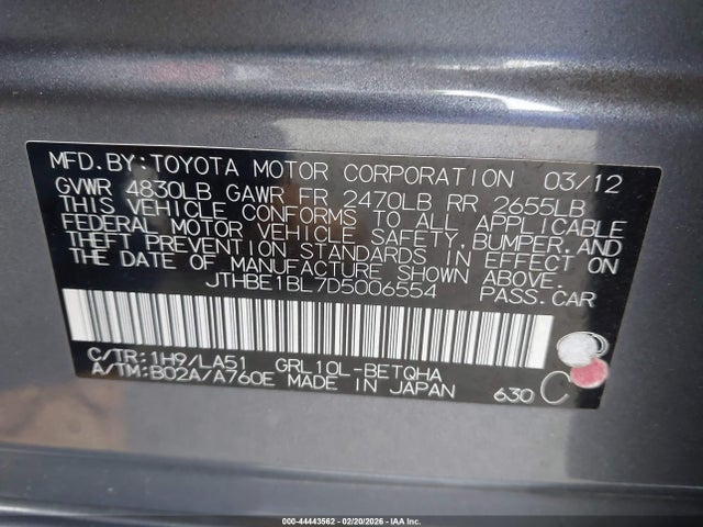 2013 Lexus Gs 350 მანქანა იყიდება აუქციონზე, vin: JTHBE1BL7D5006554, აუქციონის ნომერი: 44443562