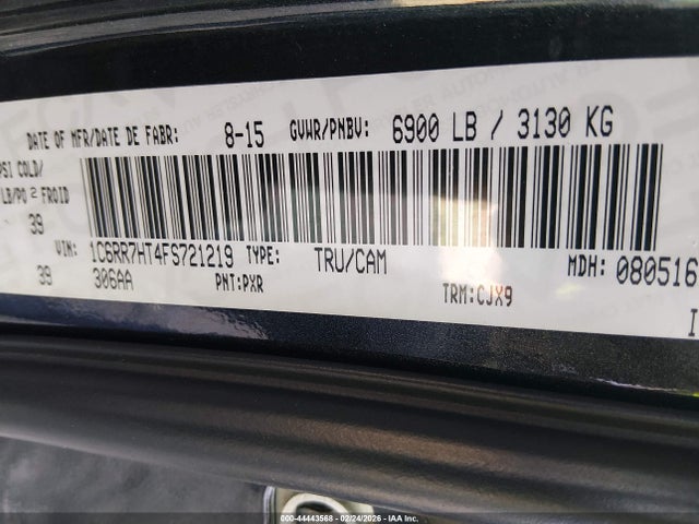 Продажа на аукционе авто 2015 Ram 1500 Sport, vin: 1C6RR7HT4FS721219, номер лота: 44443568